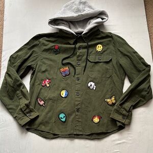 Green Hooded Shirt with Patches